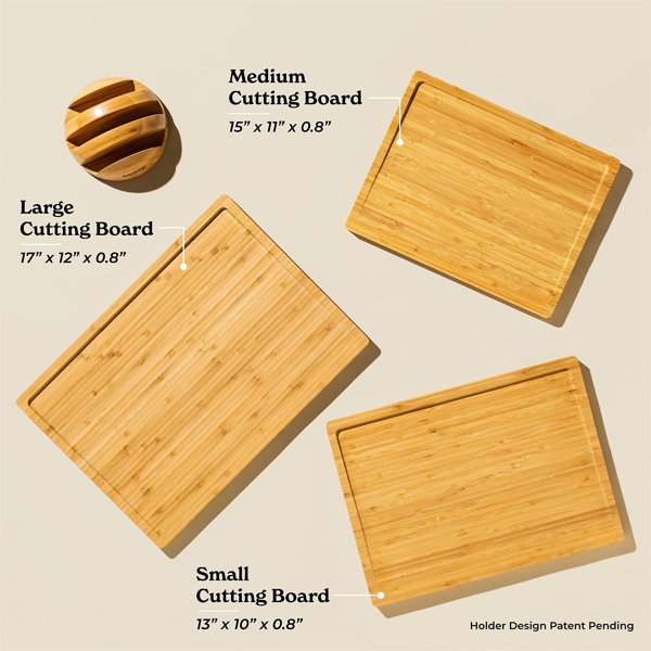 Wooden Cutting Board Set, Large & Small, With Holder, With Cooking Utensil  Set