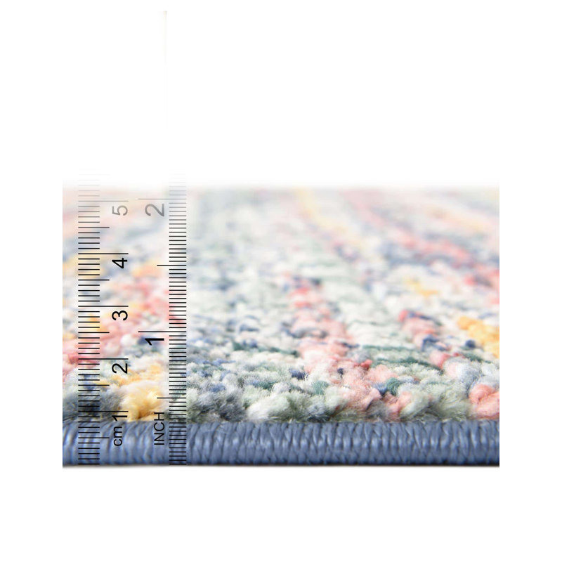 Tapis rayé jaune / bleu / rouge / bleu marine Hulsey, Tapis de couloir 2 pi 2 po x 5 pi 11 po