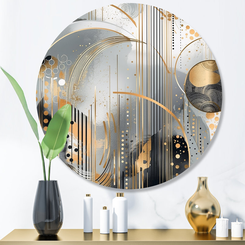 Shapes And Lines Abstract Marble I - Art abstrait rond en marbre sur métal, H 16 po x l 16 po x P 1 po