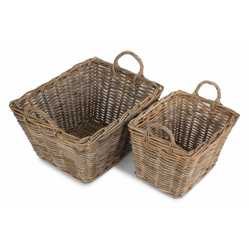 Wicker Rattan 2 Piece Floor Basket Set