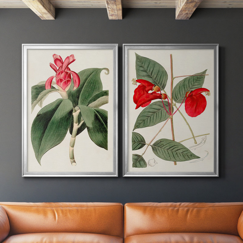 Flora Of The Tropics I - 2 Piece Single Picture Frame Print Set on Canvas, 41.25" H x 61" W x 1.25" D, Silver