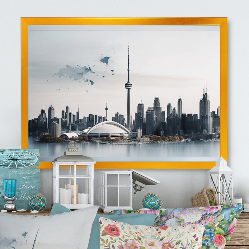 Toronto Skyline III - reproduction sur toile, L 32 po x H 16 po, Impression dorée sur toile encadrée