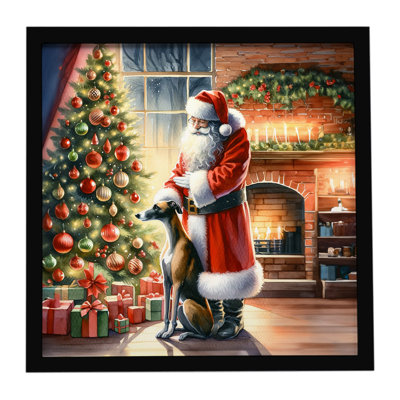 Greyhound and Santa Claus, reproduction d'art encadrée