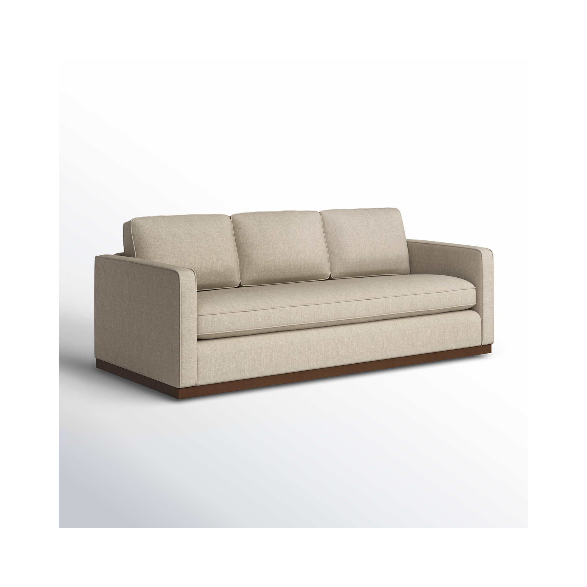 Bobbi 87'' Upholstered Sofa , Walnut, Effie Flax Performance Linen
