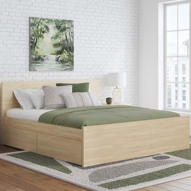 Très grand lit plateforme avec rangement Dunagan, Beige, Très grand