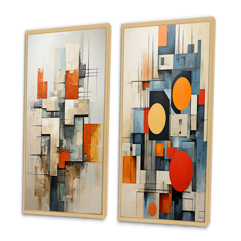 Constructivism Constructed Horizons V - Abstract Wall Decor Set Of 2, Brown Framed, 20" H x 24" W