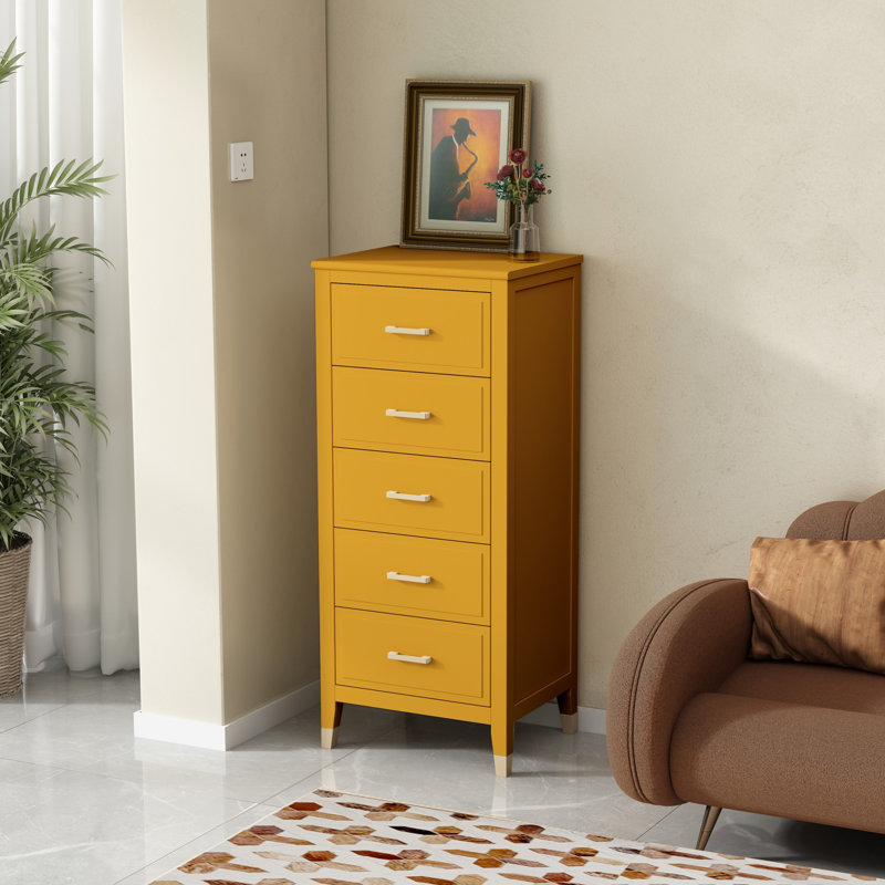 Olivette 5 - Drawer Chest of Drawers, Mustard