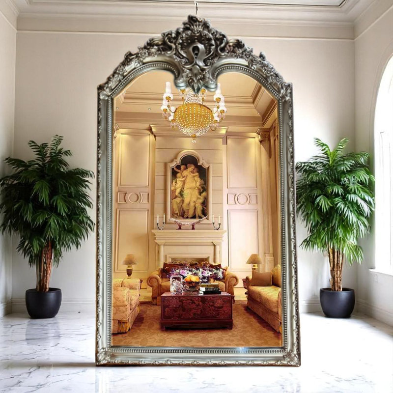 Flat Solid Wood Mirror, 98" x 55", Antique Silver