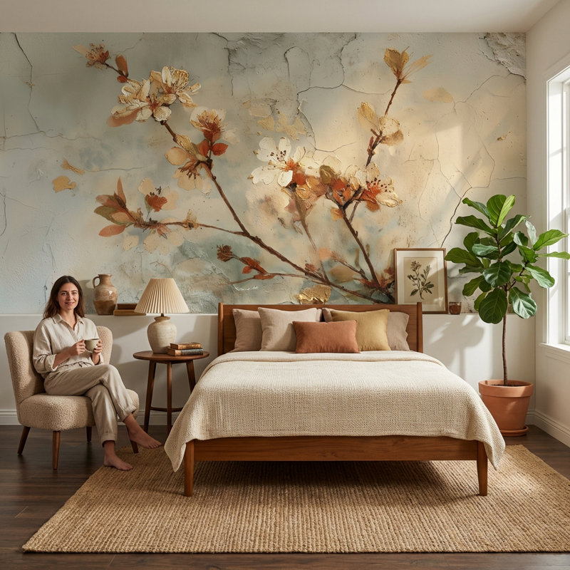 Papier peint floral, rouleau double amovible élégant et rétro, Non-Woven Nonpasted, 160"x108"