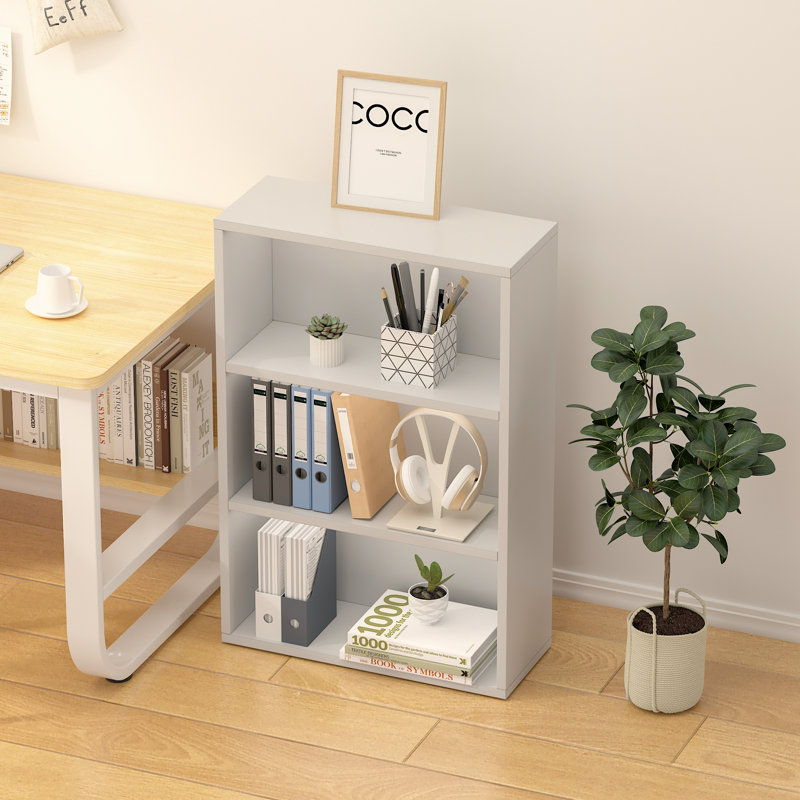 Wooden Bookshelf, Cube Storage Shelf, Floor Organizer for Bedroom, Living Room, (3 Shelves) 35.24"H x 23.62"W x 9.45"D, White