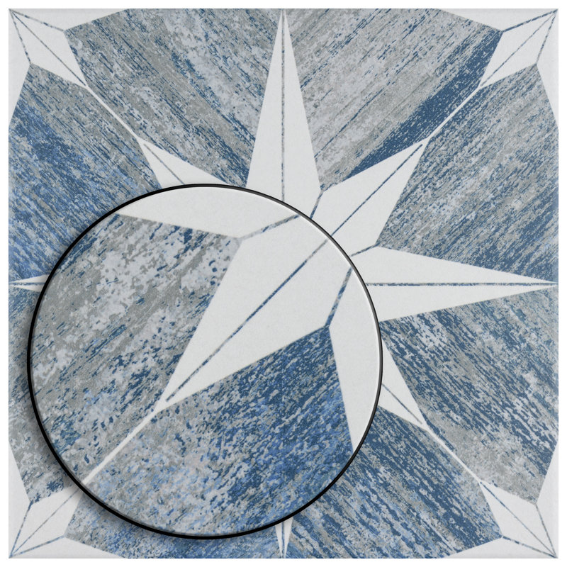 Cassis Stella 10" x 10" Porcelain Patterned Wall & Floor Tile, Blue Day