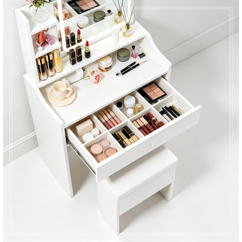 Bureau de coiffeuse avec miroir éclairé et tiroirs de rangement
