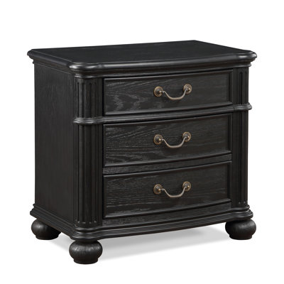 3 Bedside Cabinet In Black Gray With Construction And Pull Nightstand 3 Drawers Antique Finish