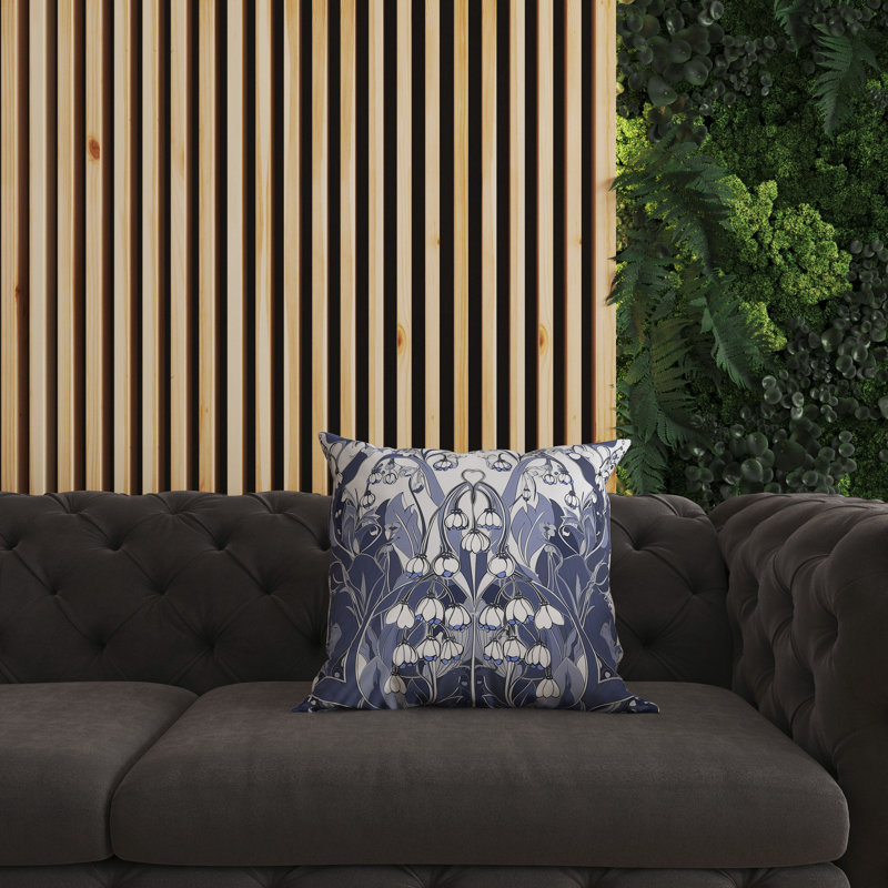 Coussin décoratif intérieur / extérieur Lily Of The Valley, H 20 po x l 20 po, Bleu / blanc / floral gris