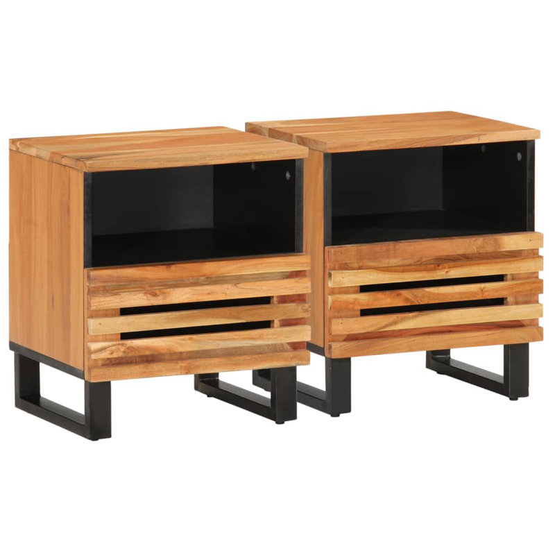 40cm W Steel Bedside Table, Brown