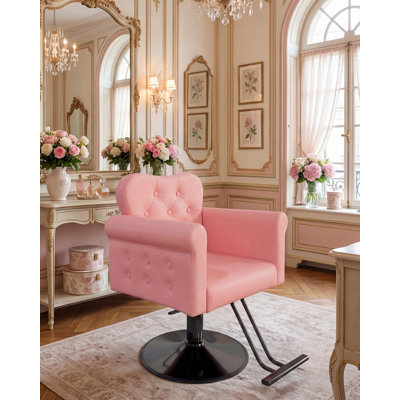 Salon Chair for Hair Stylist, 360°Swivel Barber Chair with Adjustable Height, PU Leather Styling Chair For Home, Spa, Shampoo, Max Load 330 Lbs, Pink