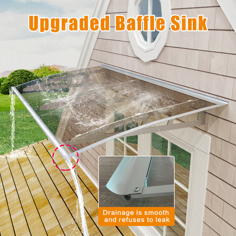 Auvent en métal pour porte de fenêtre Support en polycarbonate transparent de qualité supérieure avec panneaux argentés et porte-à-faux surélevé Poarch auvent 32 po x l 40 po