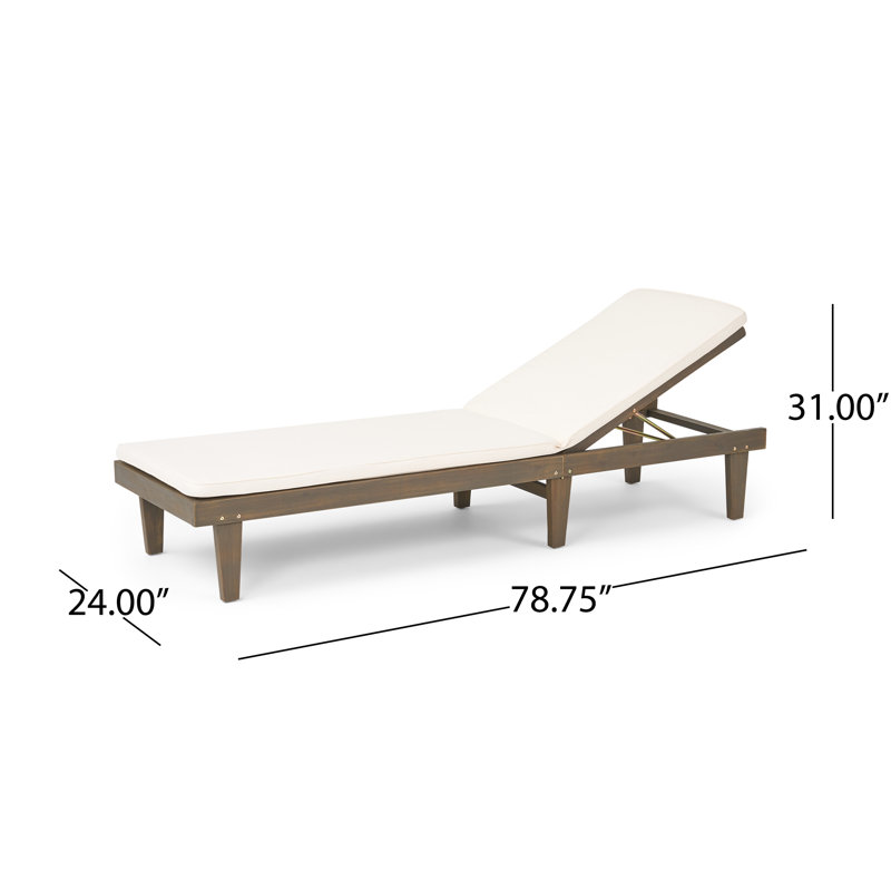 Morell Outdoor Acacia Chaise Lounge with Table, Gray, Cream