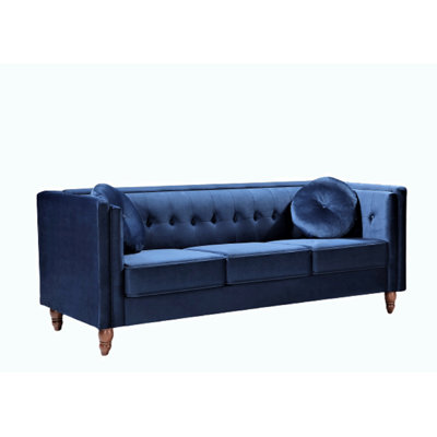 Canapé Chesterfield classique, canapé capitonné Modern Line avec accoudoirs carrés et pieds fuselés en bois, canapé rembourré en velours écrasé pour le salon