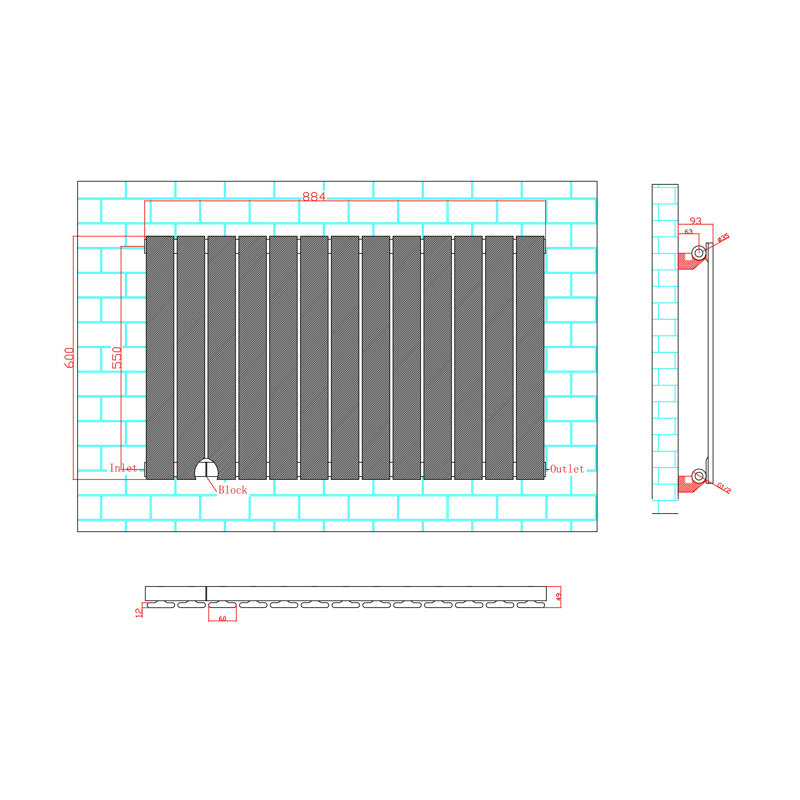 Aarvik Designer Radiator, Grey, 600cm H x 884cm W