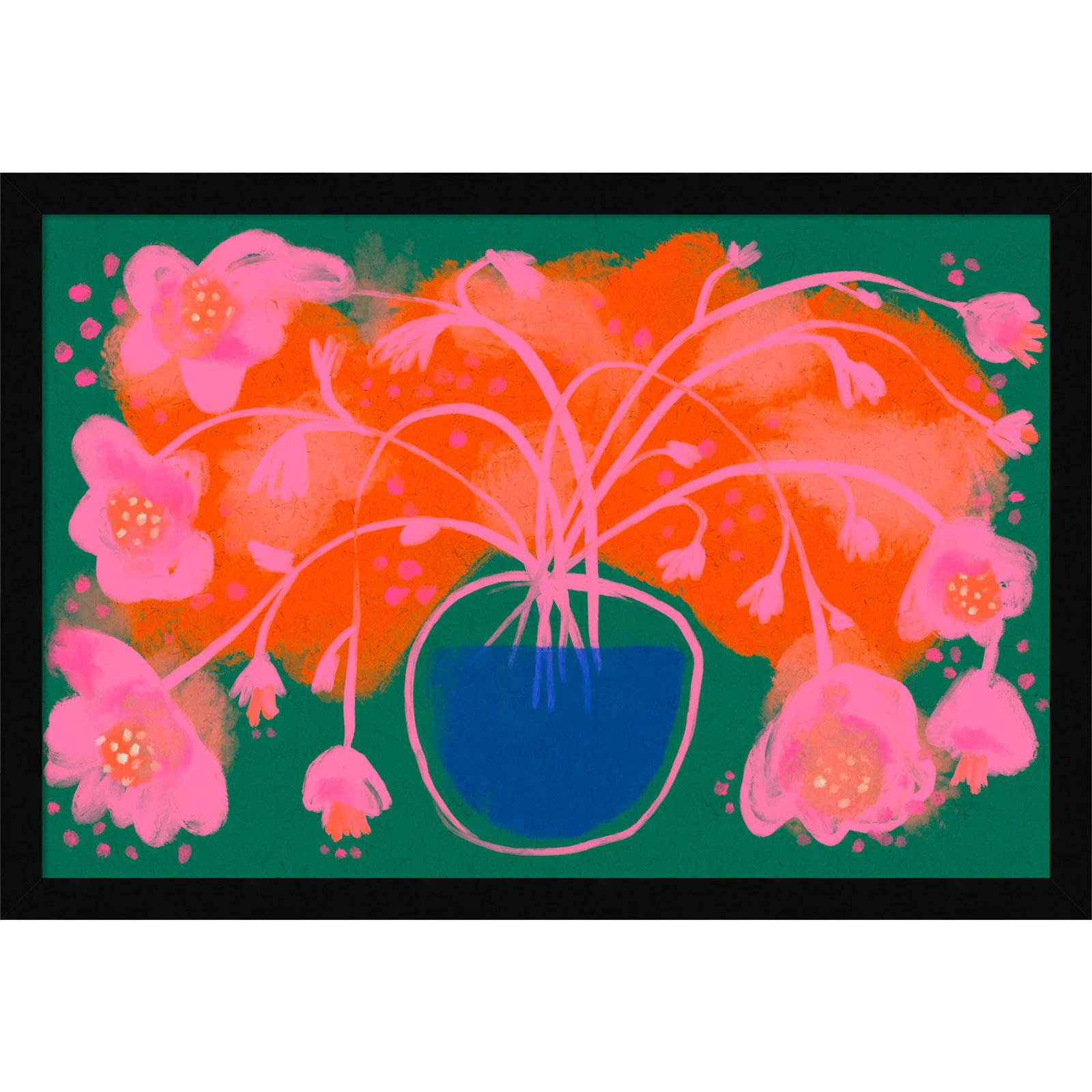 Galya "Pink Flower Bouquet" Print, Black, 15" H x 21" W