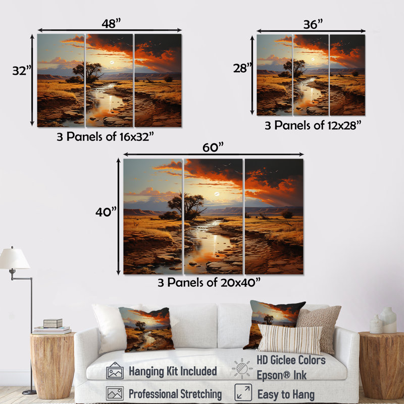 «Moonlit Sunset On Canyon Landscape III - Canyon & Desert», art mural, Toile tendue, H 28 po x l 36 po x P 1 po