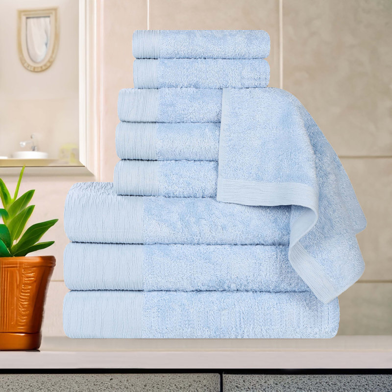 Ensemble de serviettes en rayonne de bambou et en coton mélangé hypoallergénique, Bleu clair, Ensemble de serviettes 9 pièces