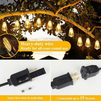 Guirlande d'extérieur à DEL de 100 pi avec 52 ampoules à filament rétro ST38 incassables, luminaire suspendu extérieur imperméable pour porche, terrasse, jardin, cour arrière, balcon, intensité variable 2700K