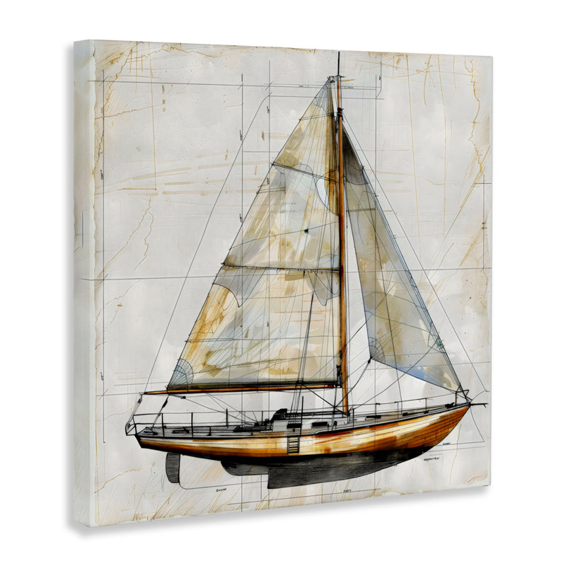 Dessin rétro d'un voilier sur toile, design par Creative Studio, 24 x 24