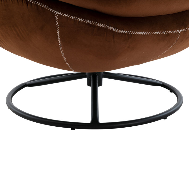 Anouk Tufted Back Type Swivel Base Accent Chair with Ottoman, Brown Velvet