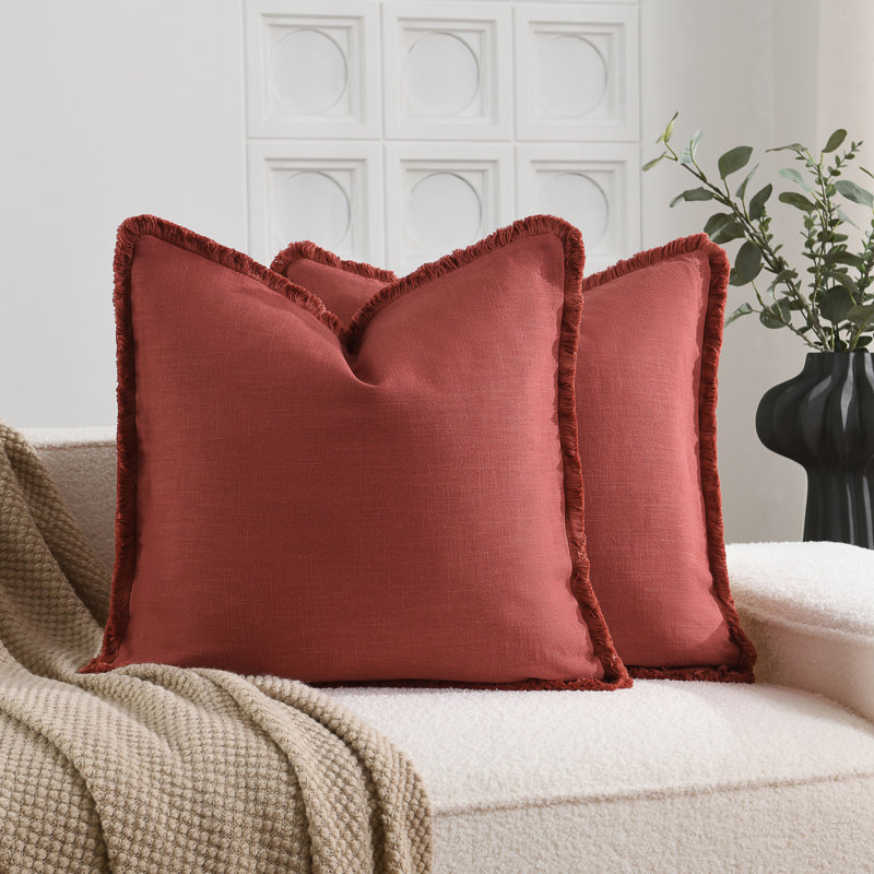 Housse de coussin en lin délavé texturé Boho Farmhouse, Rouille, Carré 18 po