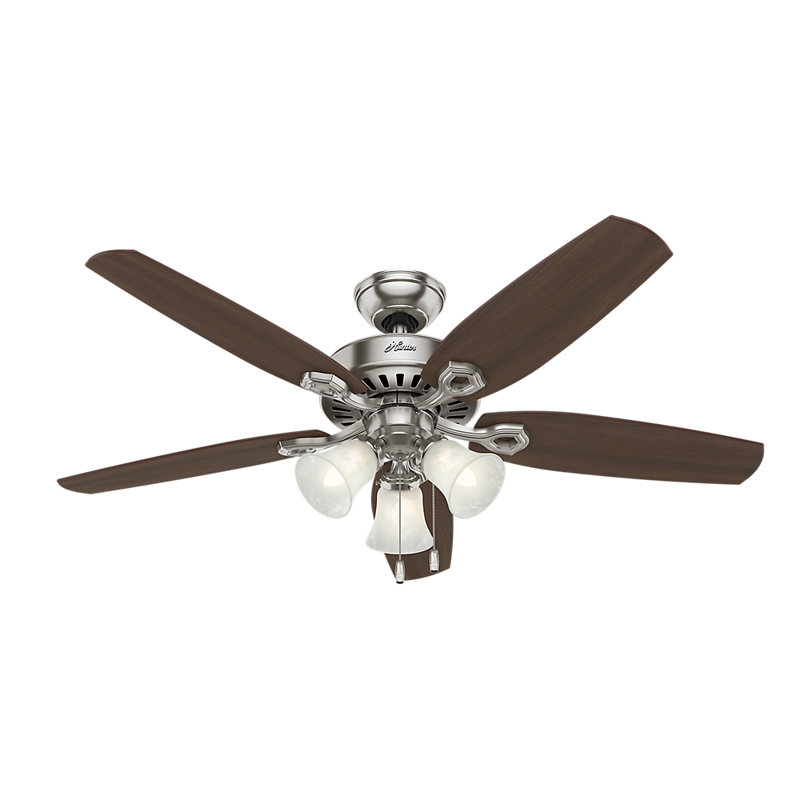 Builder Plus 52"  5 - Blade Standard Ceiling Fan with Pull Chain and Light Kit Included, Mahogany/Cherry