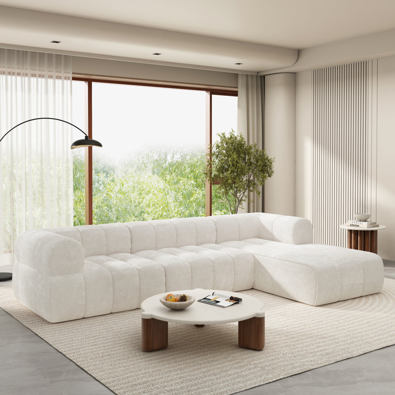 Monroe 122'' Wide Compressed Modular Sofa With Channel Tufting, Beige Chenille