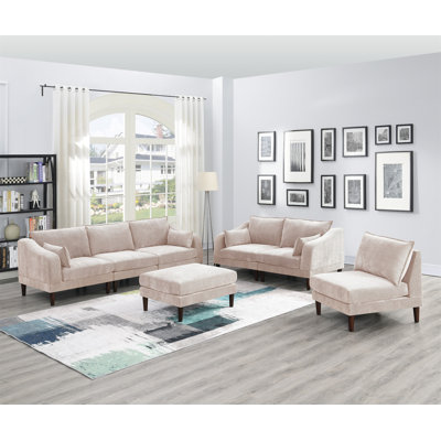 Magnifique ensemble de canapés modulaires 6 pièces, 4 chaises à un accoudoir, 1 chaise sans accoudoirs, 1 repose-pieds, tissu Morgan