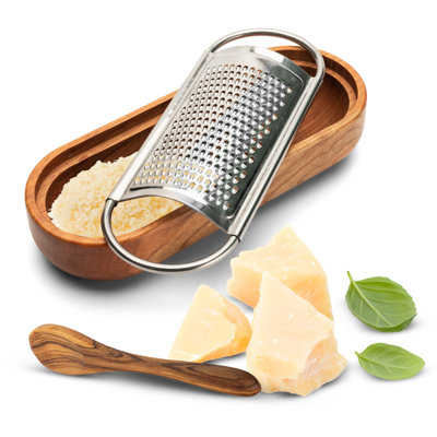 Râpe à fromage avec récipient - Râpe à fromage en acier inoxydable avec bol de service en cerisier - Cuisine pour râper le fromage, les épices et le zeste - Gadgets de cuisine italienne par Kings County Tools