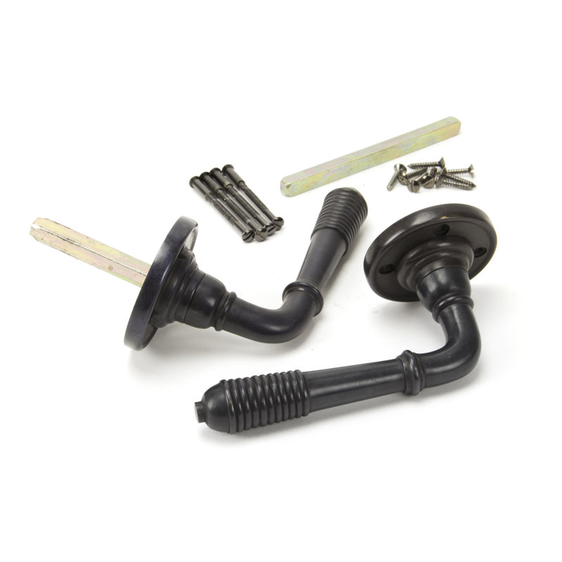 Reeded Latch Door Handle, Aged Bronze