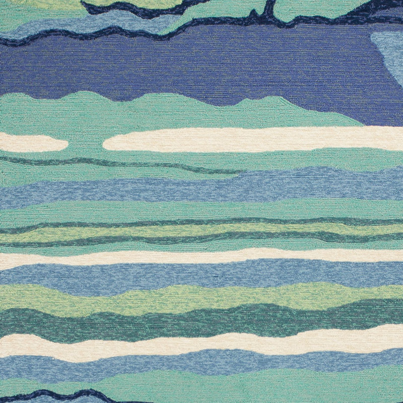 Tapis intérieur / extérieur bleu océan en polypropylène 7 pi 6 po Abstract