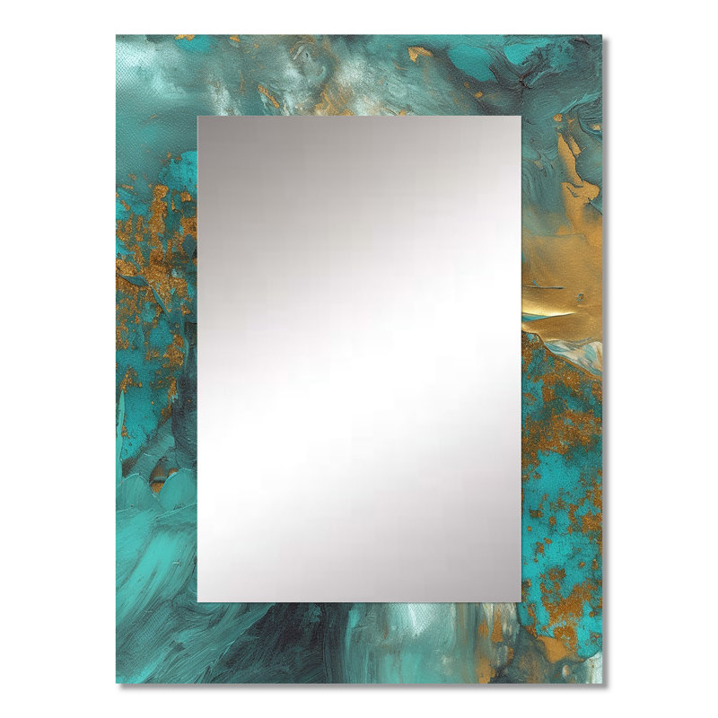 Golden Sunshine Wild Turquoise River Abstract IV - peinture abstraite, miroir mural moderne, impression sur métal
