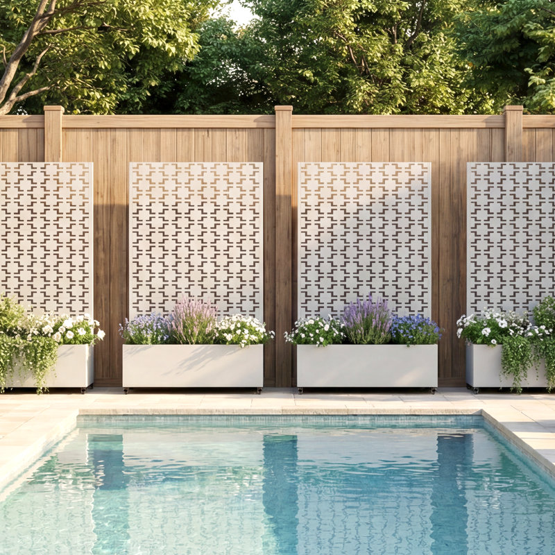 Modern Look Metal Planter Wall with Trellis, Outdoor Elevated Garden Bed with Drainage & Lockable Wheels, PLanter Pot Perfect for Climbing Plants, Vegetables, and Roses – Designed for Gardening Enthusiasts