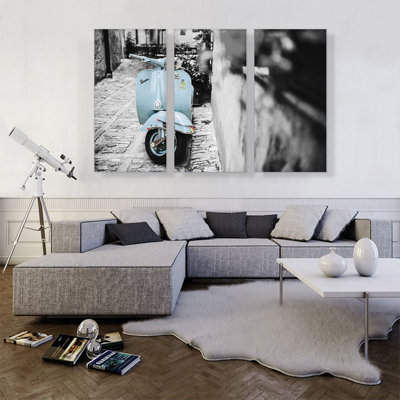 Baby Blue Vespa Scooter In Italy - 3 Piece Wrapped Canvas Photograph