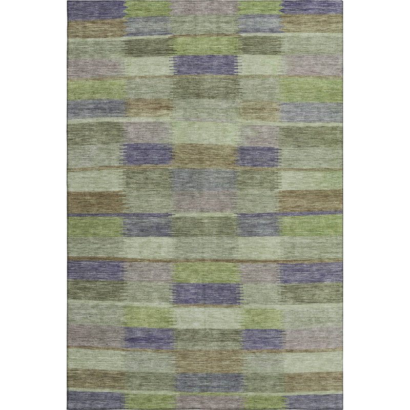 Premium Machine Washable Brennon AMF1628 Stripes Rug, Rectangle 9' x 12'