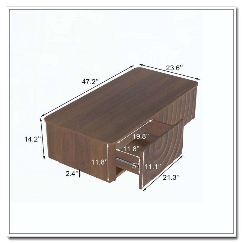 Table basse rectangulaire 47 po avec rangement, Walnut Brown