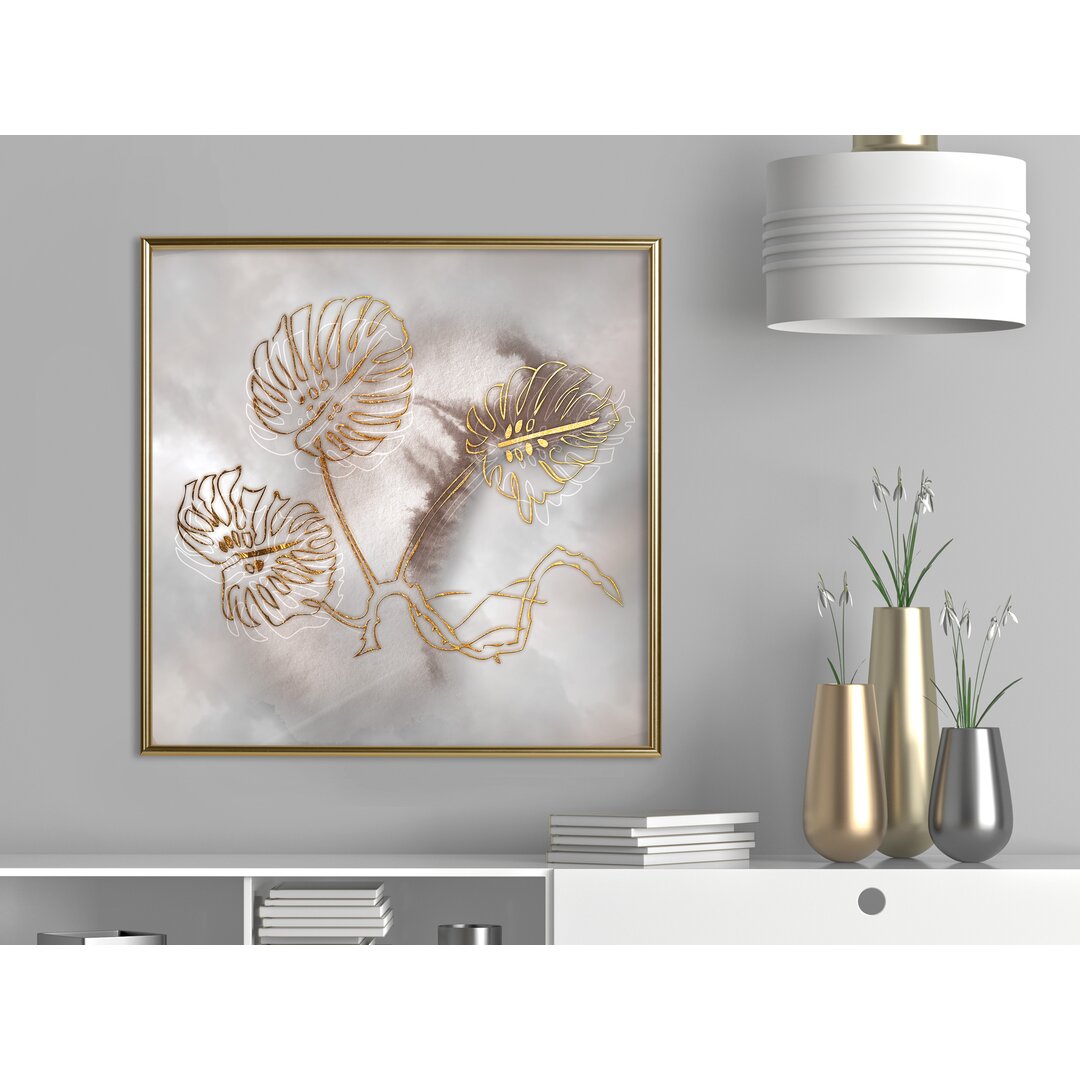 Gerahmtes Poster Golden Monstera Leaves