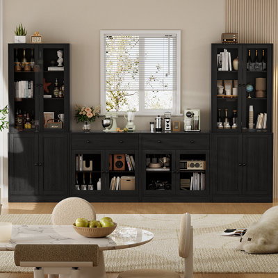  Reshod 71'' Kitchen Pantry With Bookcases, Farmhouse Wall Unit Tv Stand For Tvs Up To 70",Black