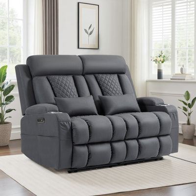 Zero Wall Hugger Power Reclining Loveseat With Adjustable Headrest, Fabric Electric Recliner Sofa With Usb & Type-c Ports, Dual Cup Holders, 2-seater by Latitude Run