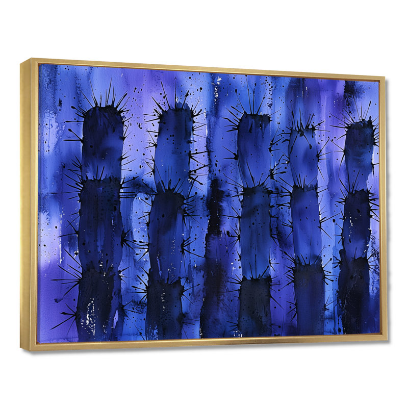 «Cactus Spines Landscape III - Floral Cactus Print», art mural, H 34 po x l 44 po, Doré