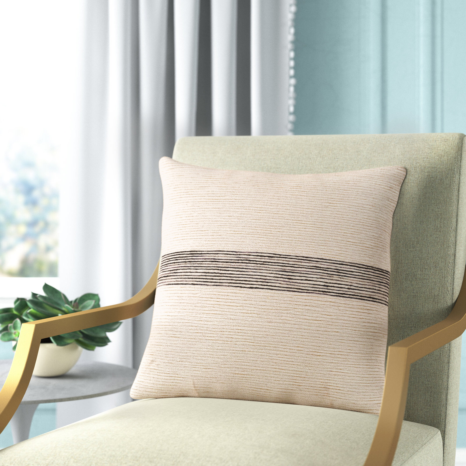 Cason Striped Cotton Throw Pillow, 20" x 20", Down