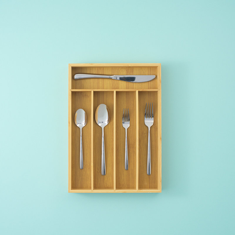 Natural Bamboo 5-Slot Flatware Drawer Organizer