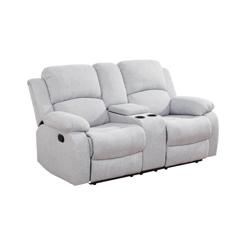 Brooklyn Gray/White Manual Loveseat With Console Storage And Cup Holders, White Linen