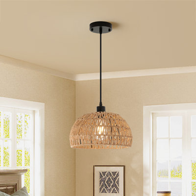 Farmhouse Rattan Single Pendant Light, Boho Rustic Cage Hanging  Light for Dining Room Bars etc.
